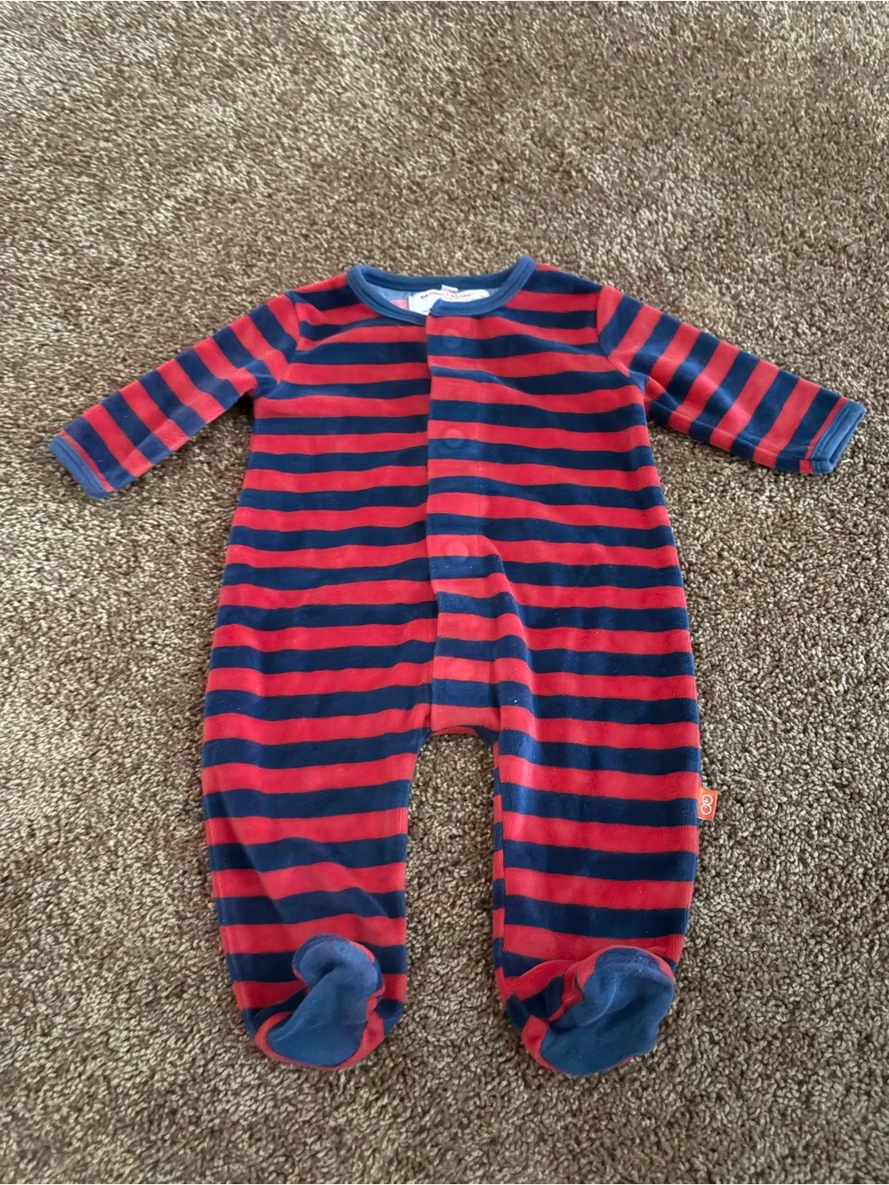 Magnetic Me Velour Striped Footie Pajama